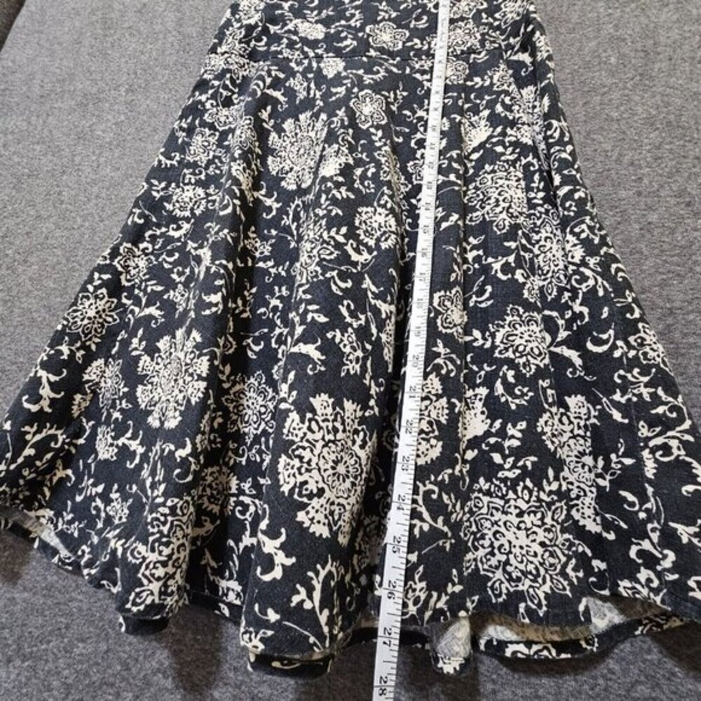 Gap Maxi Skirt Womens Size 0 100%‎ Linen Black White Floral Flare Flowy Side Zip - Picture 12 of 16